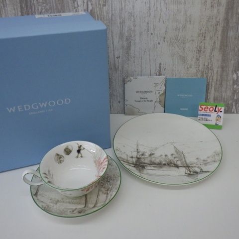 WEDGWOOD ウエッジウッド Darwin ヴォヤージュ BEAGLE 3ピースタヒチ 食器 プレート ティー カップ＆ソーサー 箱あり 中古品