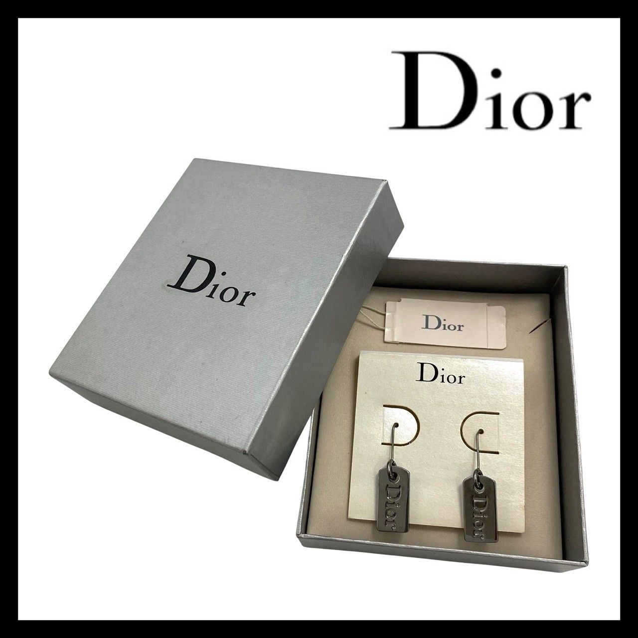 Dior】ロゴ プレート ピアス シルバーカラー ヴィンテージ Christian