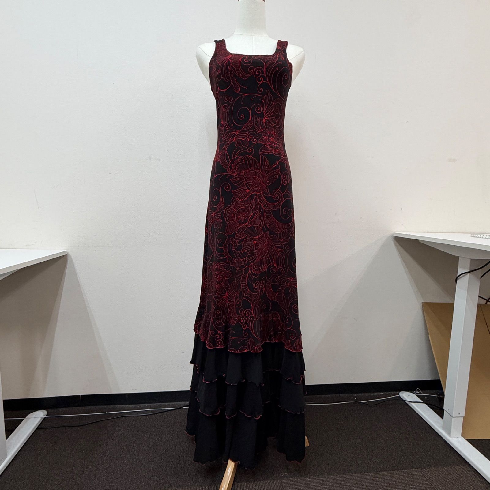 DOCE del FLAMENCO】 フラメンコ衣装 ドレス フリル 黒 赤模様