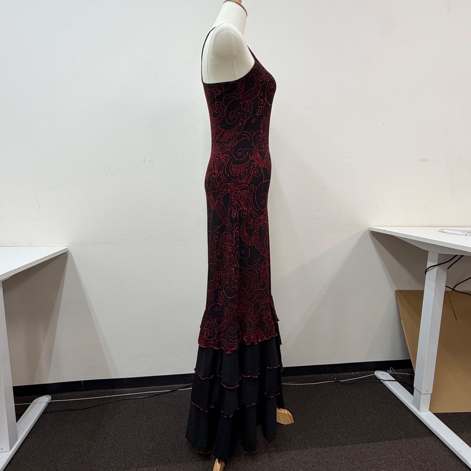 DOCE del FLAMENCO】 フラメンコ衣装 ドレス フリル 黒 赤模様