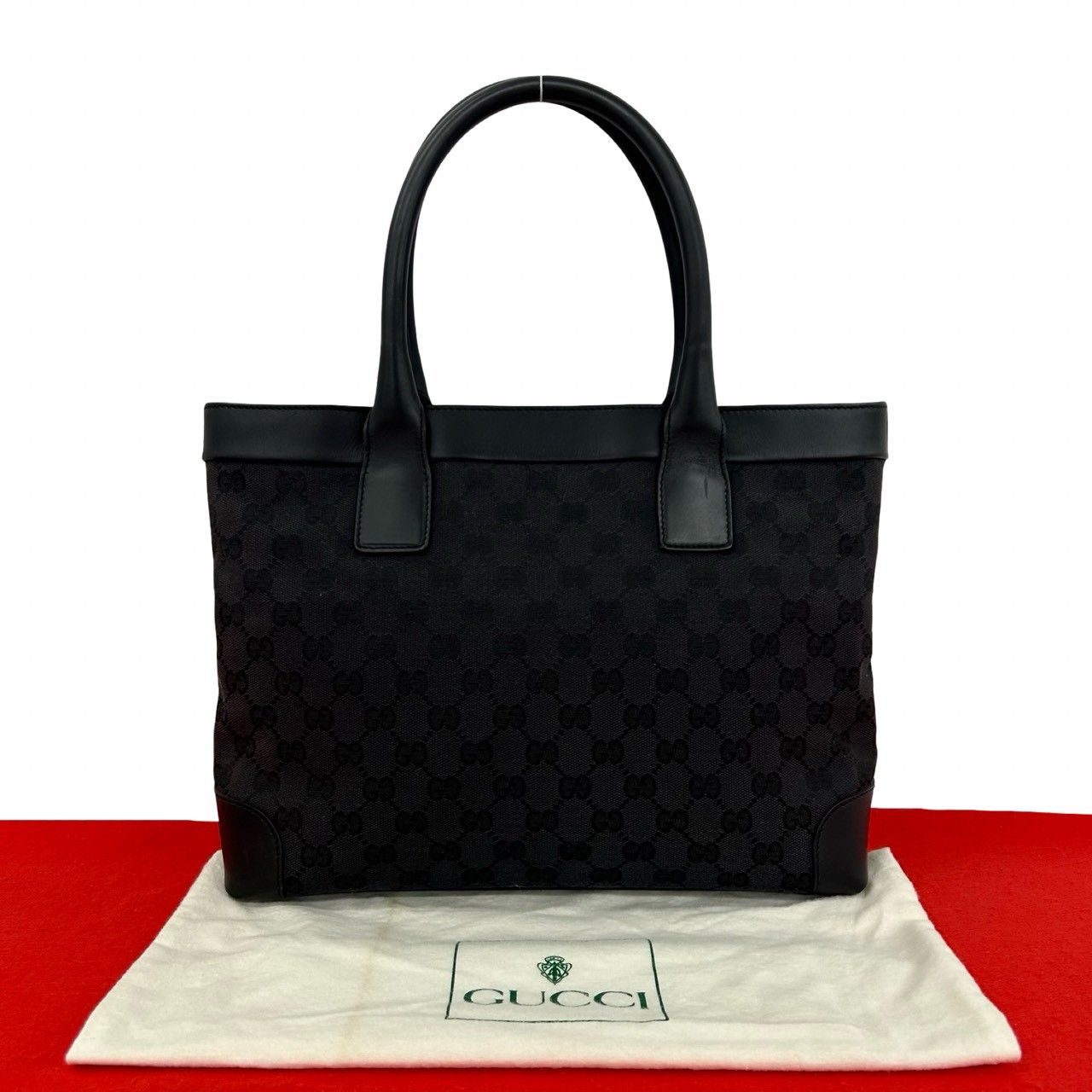 【美品】GUCCI GG キャンバス ハンドバッグ ブラック 保存袋付き 極 美品 保存袋付き GUCCI グッチ GG 柄 キャンバス レザー 本革