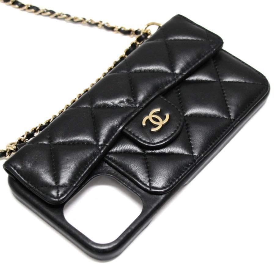 シャネル CHANEL iPhone14 Pro max スマホケース マトラッセ ラム 黒 G