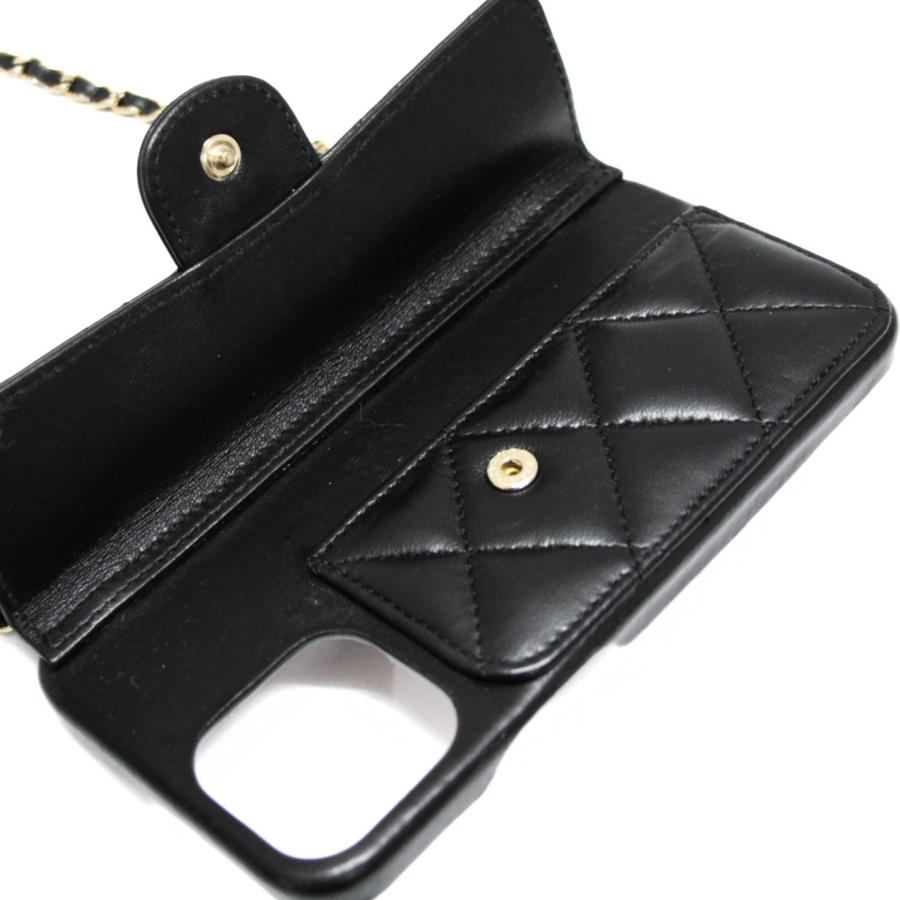 シャネル CHANEL iPhone14 Pro max スマホケース マトラッセ ラム 黒 G