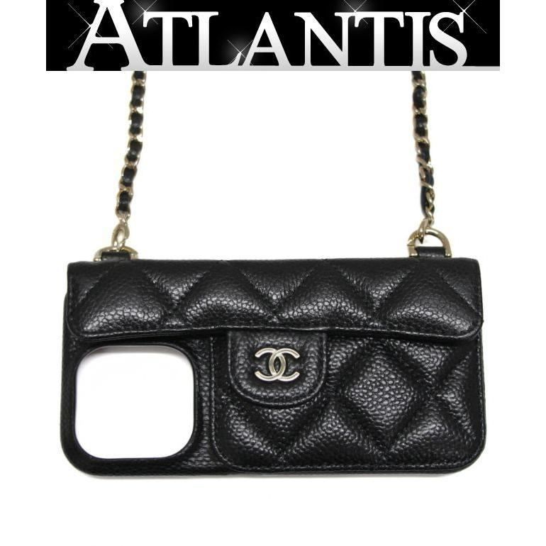 CHANEL シャネル iPhone15pro スマホケース マトラッセ 黒 美品 シャネル CHANEL iPhone 15 pro スマホケース マトラッセ