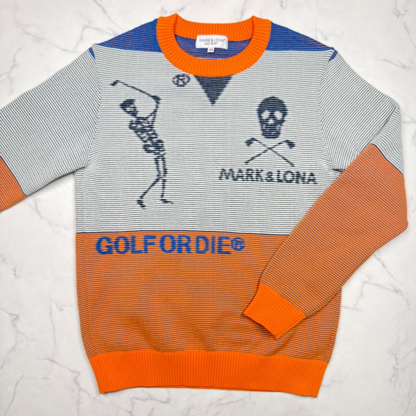 美品　MARK&LONA Swingin Nubby Crew Sweater ニット セーター スカル メンズ S ゴルフ オレンジ MLM-1D-AB22