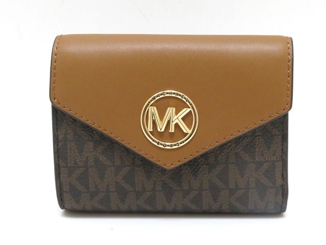 Michael Kors　マイケルコース　MKシグネチャー　三つ折財布　ブラウン PVC/レザー　32S1GNME6B 三つ折り財布　レディース【中古】430