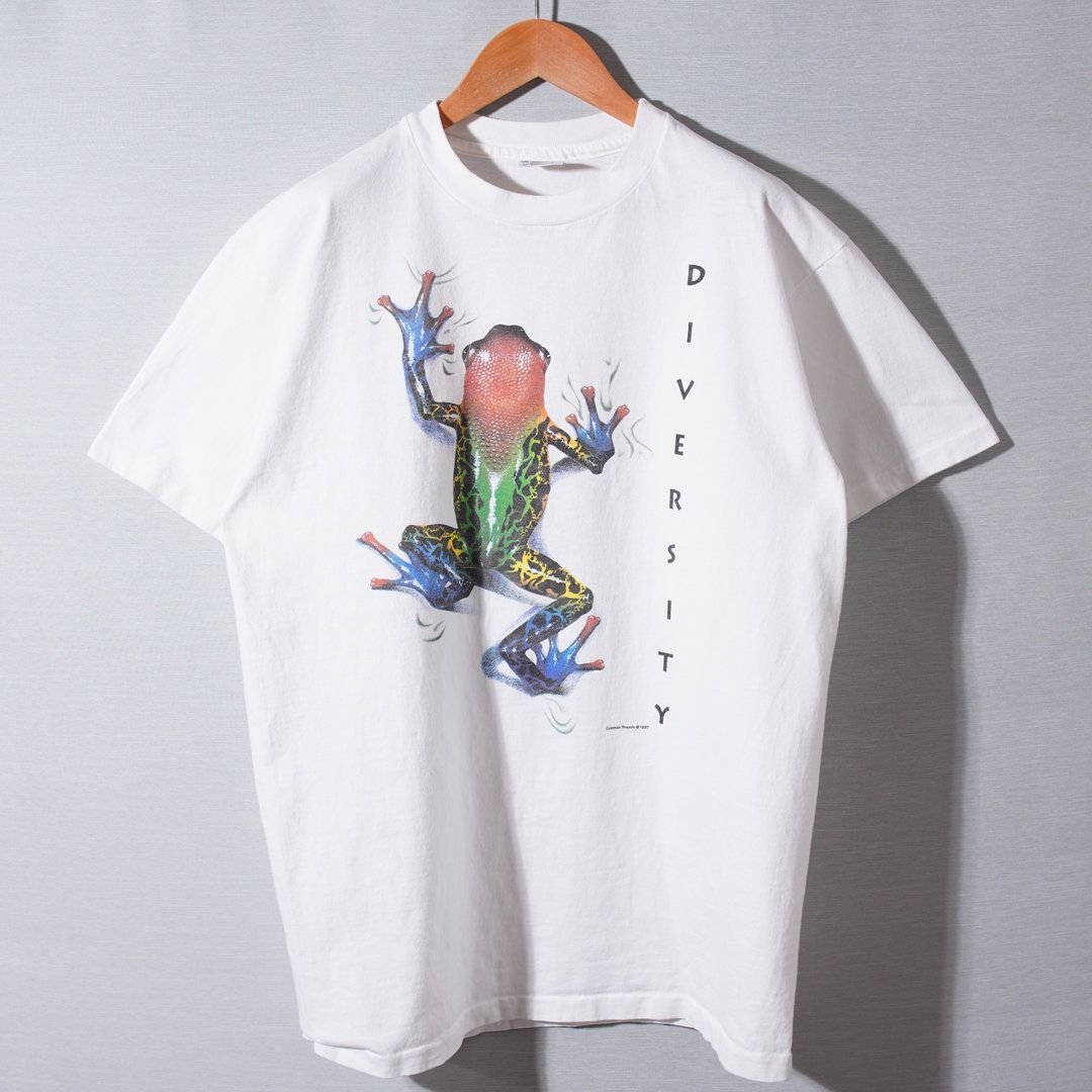 90s USA製 1997年製 アニマル カエル Tシャツ L ホワイト ヴィンテージ