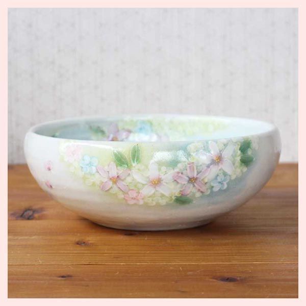 中国 白磁 色絵花草文鉢 皿 V A393A