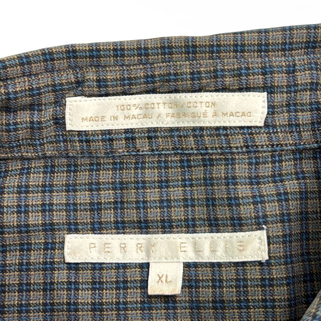 90年代 PERRY ELLIS ペリー エリス 長袖シャツ チェック グレー(メンズ