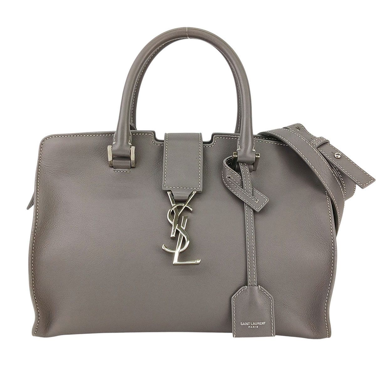 YVES SAINT LAURENT イヴ・サンローラン ベイビー カバス ショルダーバッグ ハンドバッグ 424868 レディース レザー グレー 中古