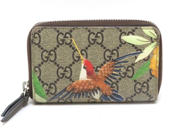 GUCCI 구찌 티안 GG 슈프림 라운드 지퍼 코인 케이스 베이지 427013 코팅 캔버스/가죽 남녀공용 [중고] 430