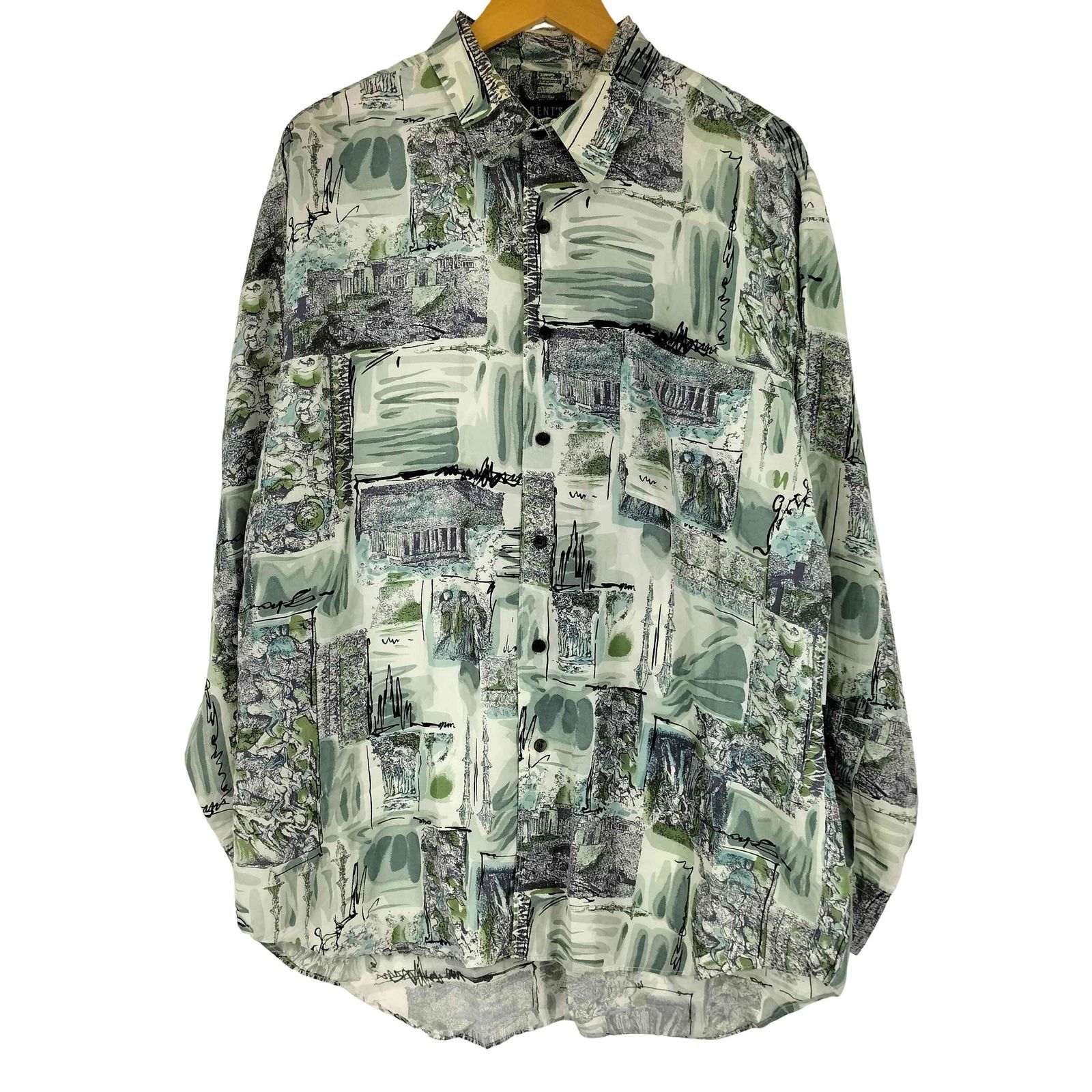 ユーズドフルギ USED古着 シルク100% 総柄 L/S シャツ メンズ LL
