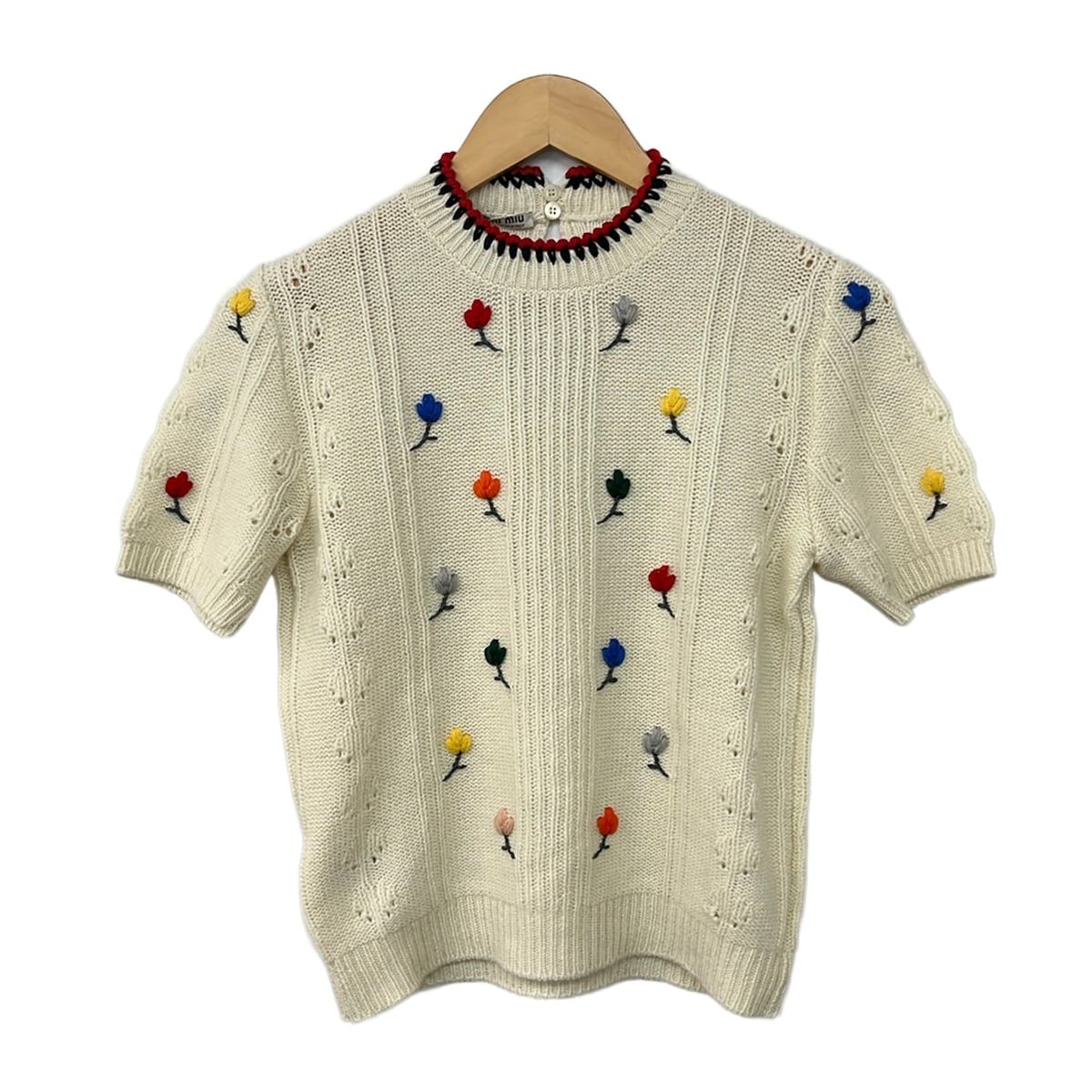 miumiu(ミュウミュウ) 半袖セーター サイズ38 S レディース美品 - 白