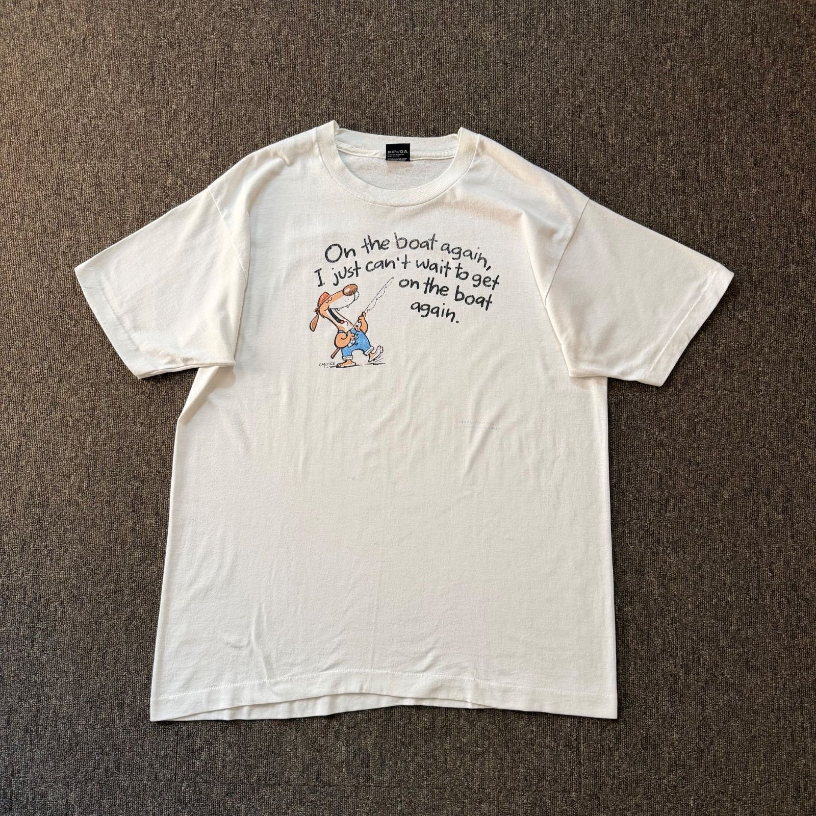 90s SCREEN STARS BEST Dog Print Message Tee White XL size (Made in