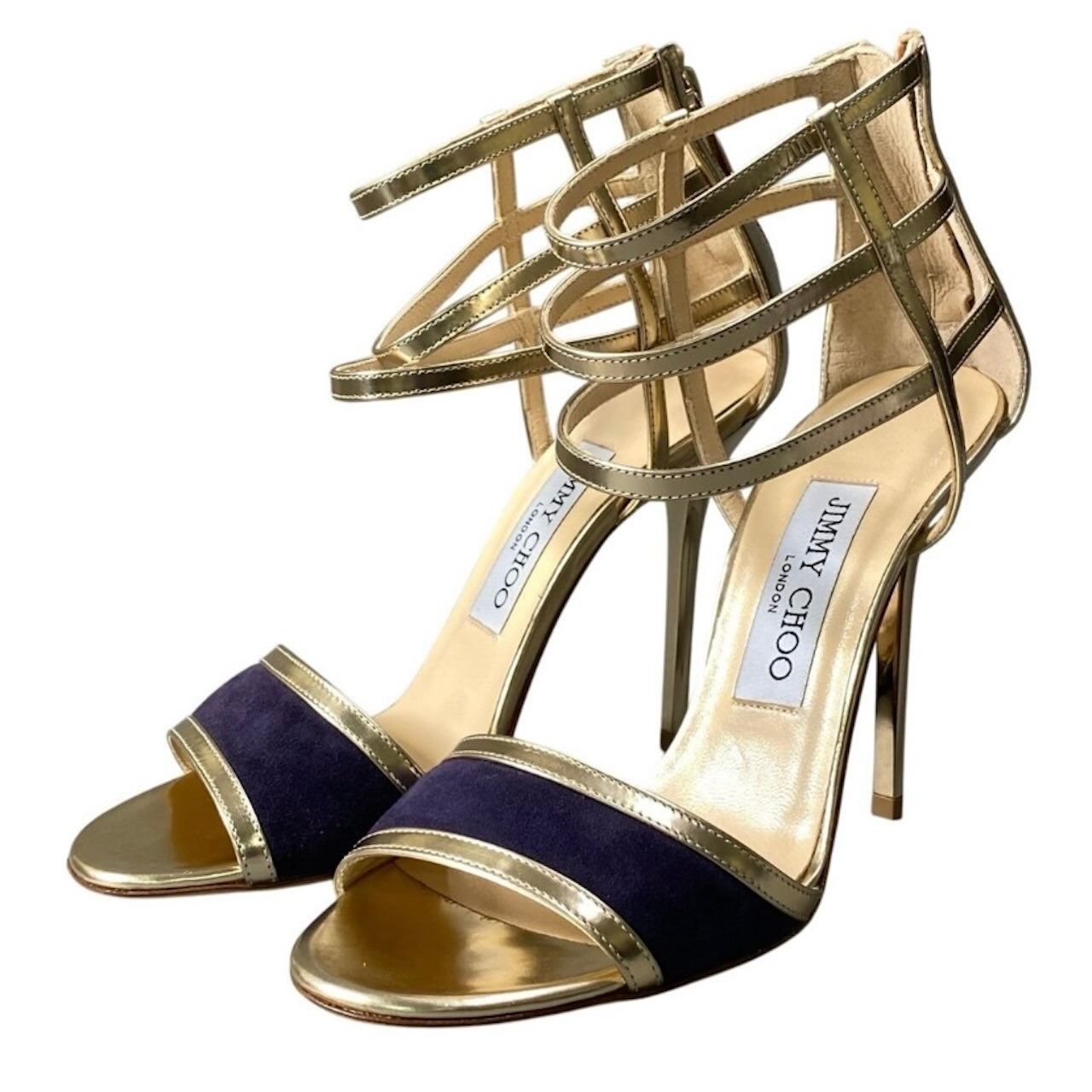 美品 JIMMY CHOO ジミーチュウ メタリックヒールサンダル スエード切替