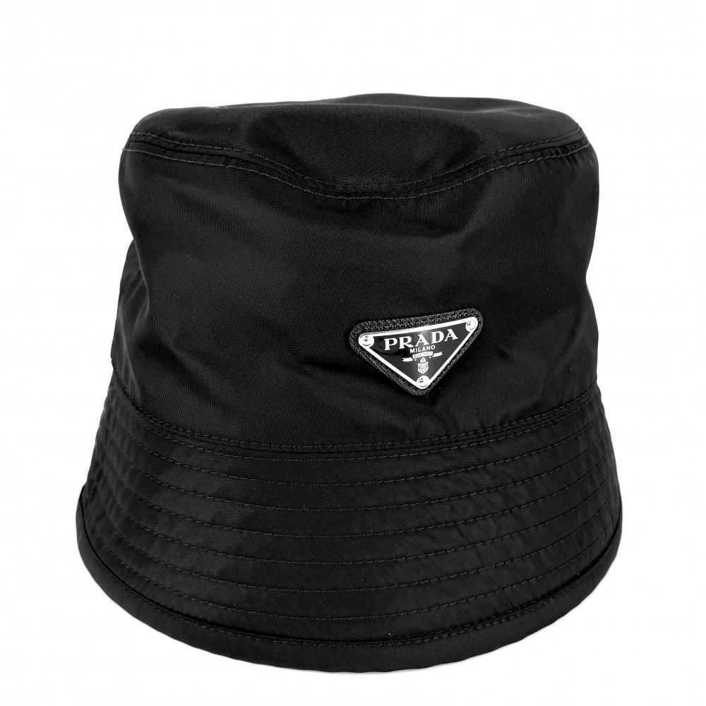 プラダ 帽子 ユニセックス Re-Nylon ファッションアイテム バケットハット トライアングルロゴ メンズ レディース Mサイズ PRADA 2HC137 ナイロン ブラック 黒 グリーン 緑 美品【中古品】