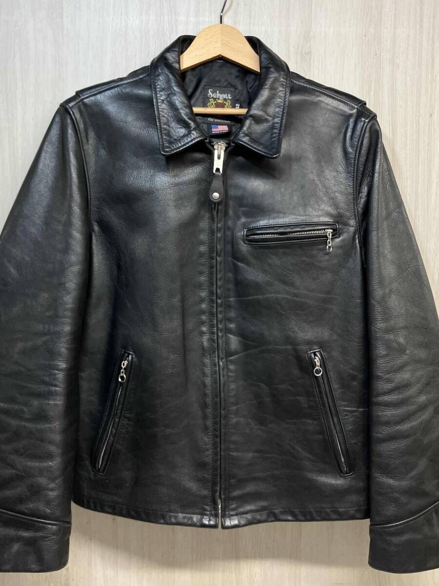SCHOTT BROS. USA製 103US 本革 レザー シングル ライダース ジャケット ショット 上野商会 ジップアップ ブラック 7209 牛革