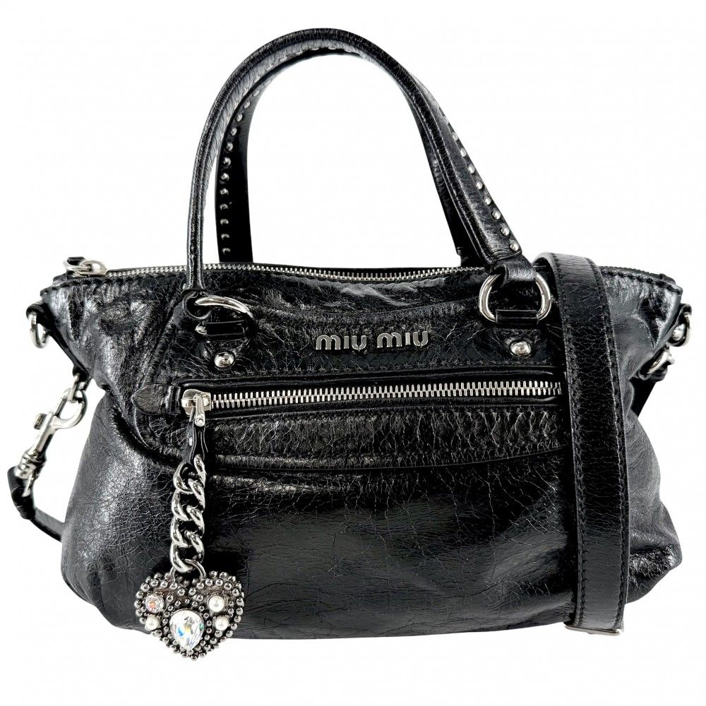 miu miu 2way ショルダーバッグ ブラック ハートチャーム ミュウミュウ 2WAY レディース スタッズ ハートチャーム 斜め掛け