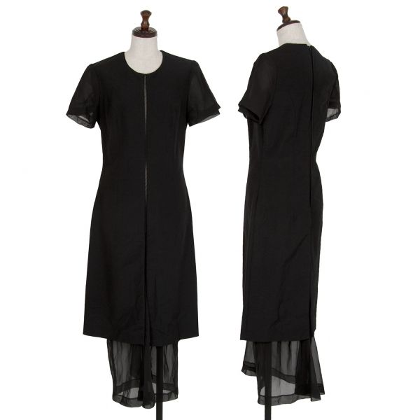 コムデギャルソンCOMME des GARCONSシフォンレイヤードバックジップ半袖ウールワンピース 黒M