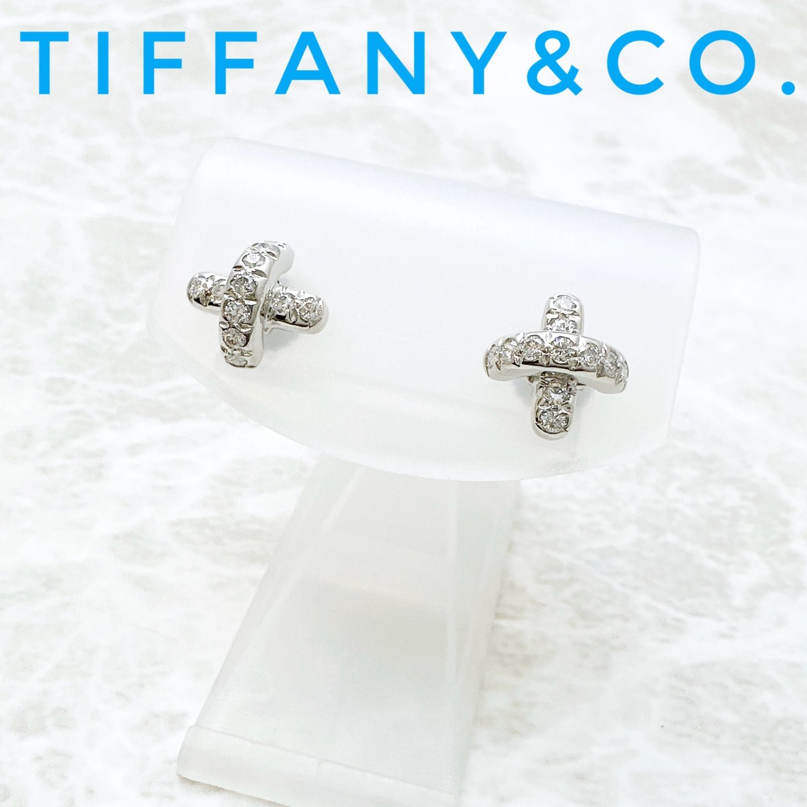 美品?Tiffany＆Co. クロスステッチ ダイヤモンド プラチナ ピアス U