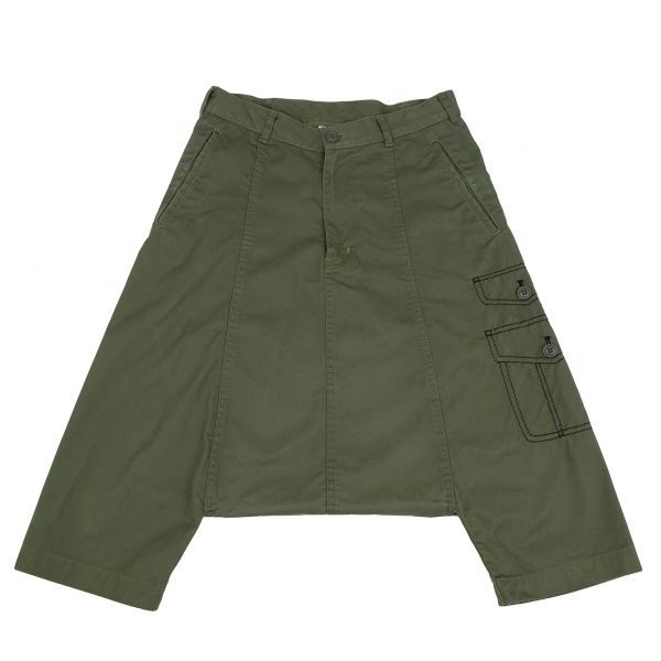 コムデギャルソンCOMME des GARCONS コットン騙し絵ポケットステッチサルエルパンツ オリーブXS