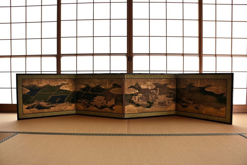 【蔵A6734】古美術　紙本　農耕図屏風　風俗画　桃山～江戸初期　54ｃｍ×278ｃｍ
