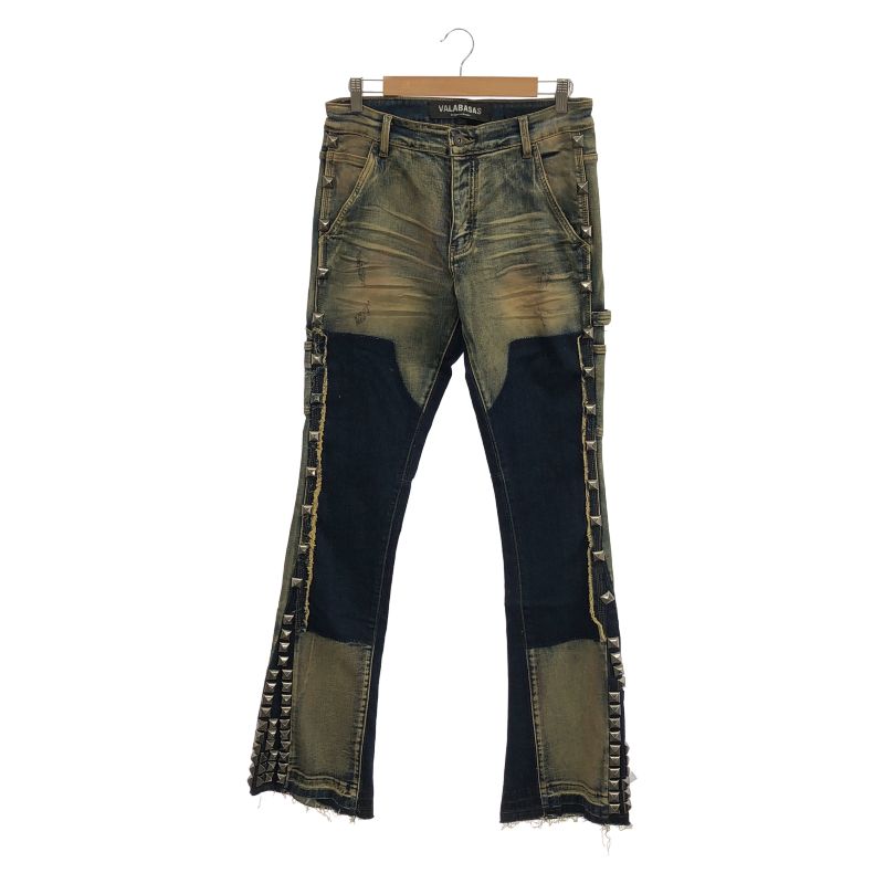 中古】VALABASAS スタッズ デニムパンツ 32 ネイビー ヴァラバサス[10 