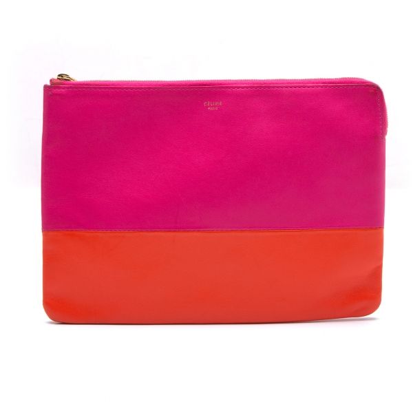 セリーヌ☆クラッチバッグ　バイカラー☆美品☆ヴィンテージ☆ハンドバッグ セリーヌCELINE バイカラーレザークラッチバッグ ピンクオレンジ
