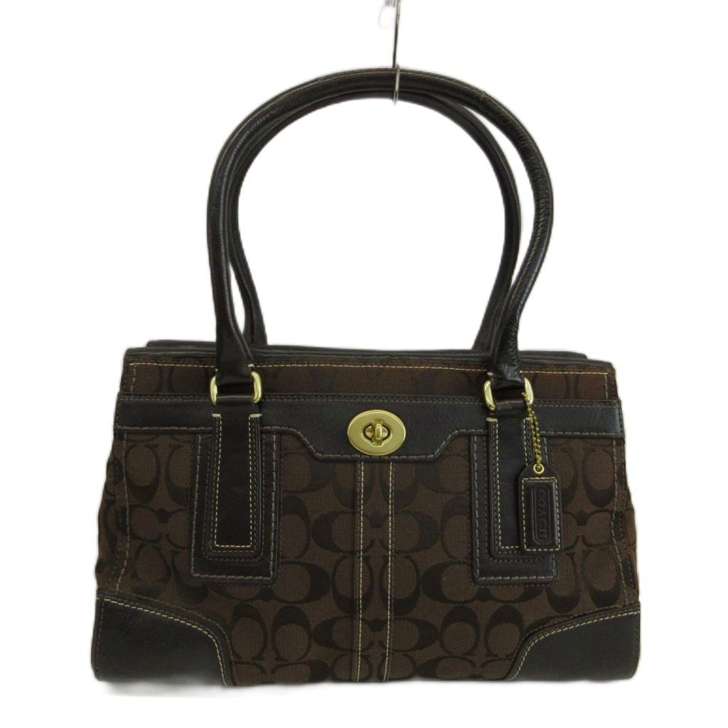 コーチ COACH ハンプトンズ シグネチャー ミディアム キャリーオール ハンドバッグ キャンバス レザー ターンロック 茶色 ブラウン 11062 /XZ ■GY18 12,243円