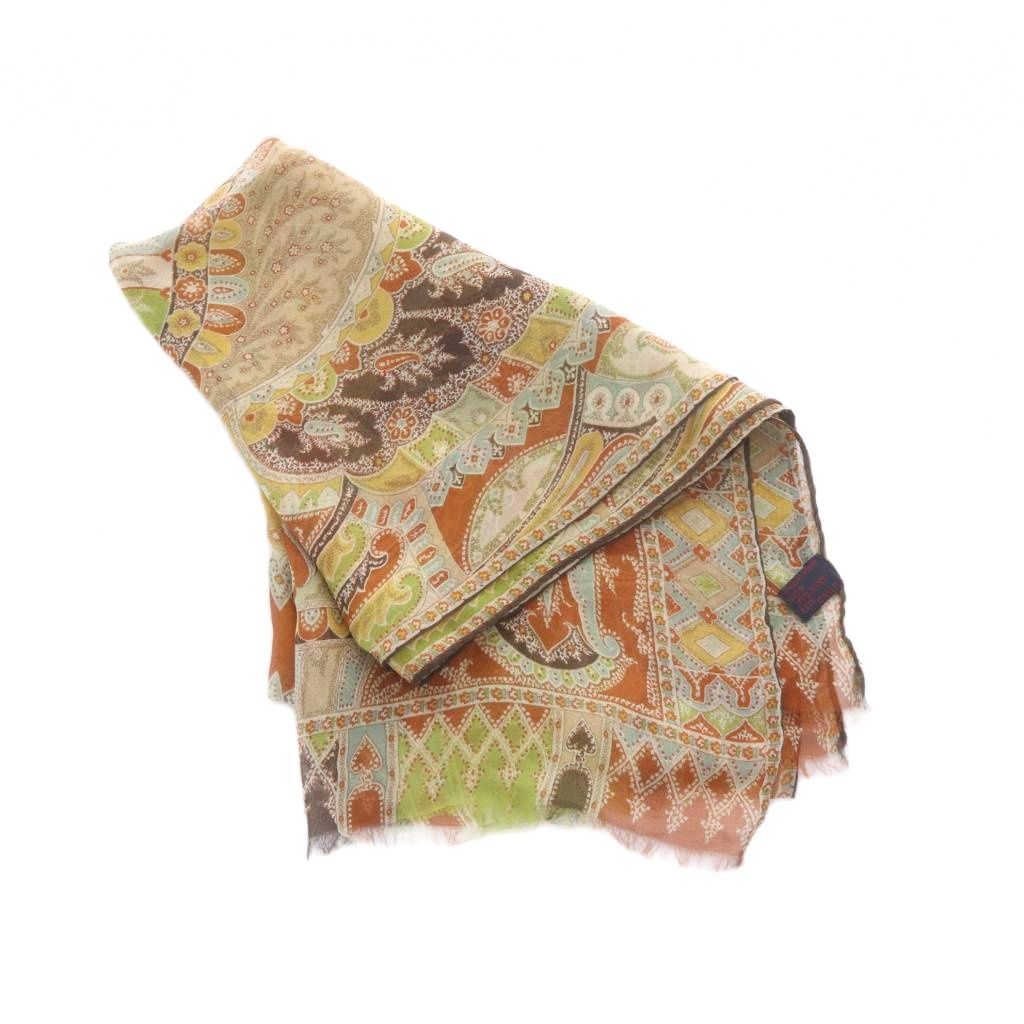 エトロ ETRO ストール ペイズリー柄 フリンジ 絹 シルク マルチカラー