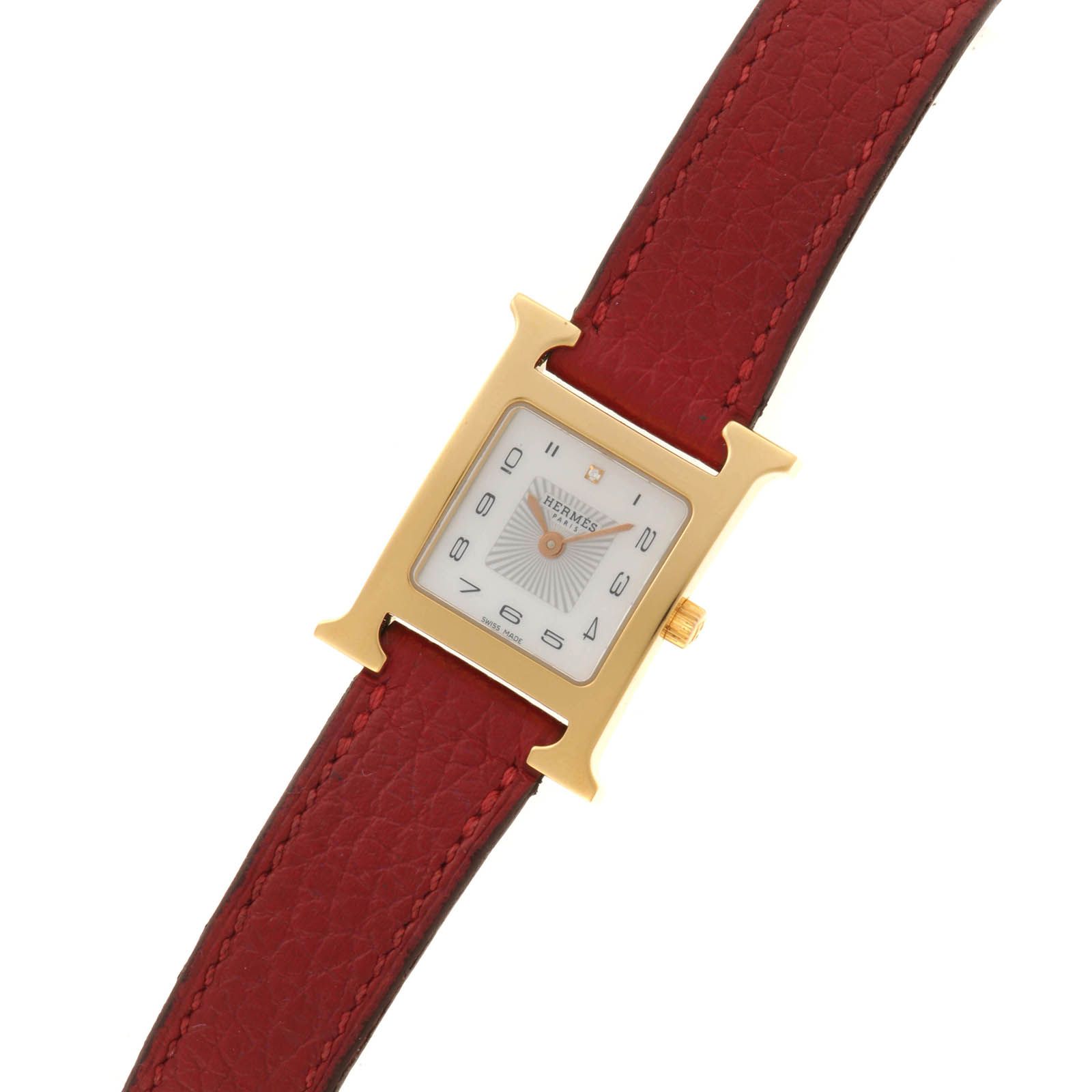 HERMES エルメス Hウォッチ ベルトレッド HH1.202 腕時計 GP GP/レザー