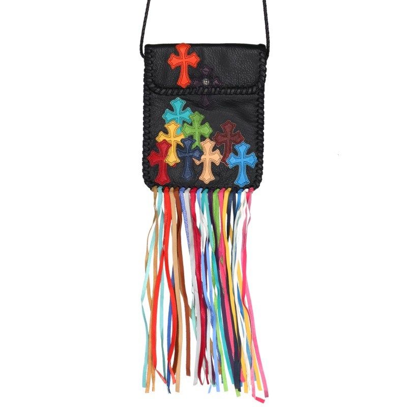クロムハーツ  BAG-FLAT HIPPIE w/FRINGE /ヒッピー フリンジ装飾レザーショルダーバッグ メンズ クロムハーツ BAG-FLAT HIPPIE w/FRINGE /ヒッピー マルチカラーレザー