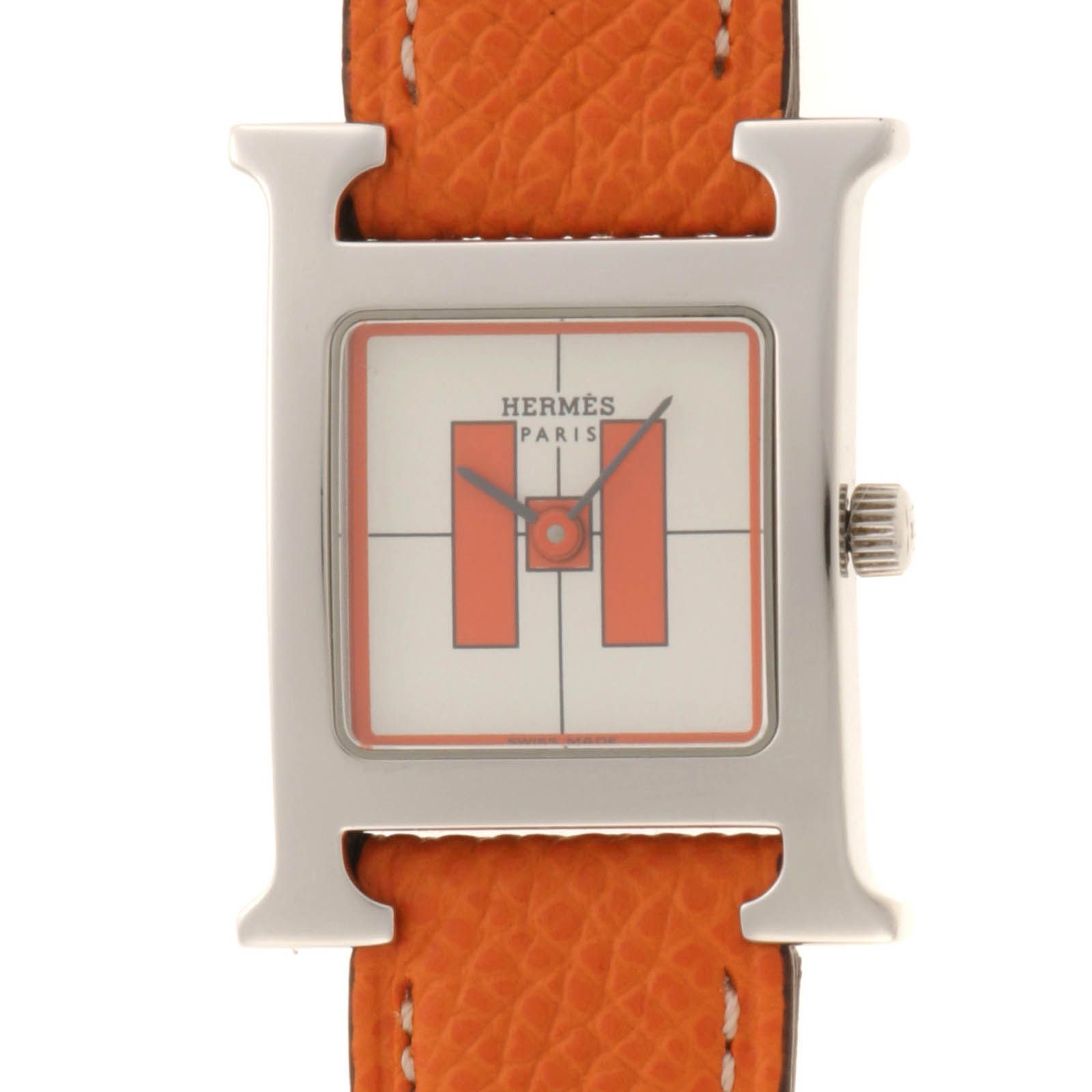 HERMES エルメス Hウォッチ HH1.210 腕時計 ステンレススチール/レザー ホワイト/オレンジ レディース クオーツ 【中古】【200】