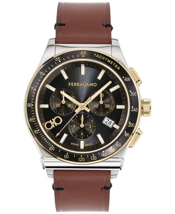 フェラガモ メンズ アクセサリー 腕時計 レザー Ferragamo Salvatore Mens 1927 Swiss Chronograph Brown Leather Strap Watch 4