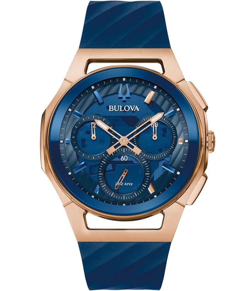 ブロバ レディース アクセサリー 腕時計 Bulova Mens Curve Chronograph Blue Strap Watch Blue ブルー