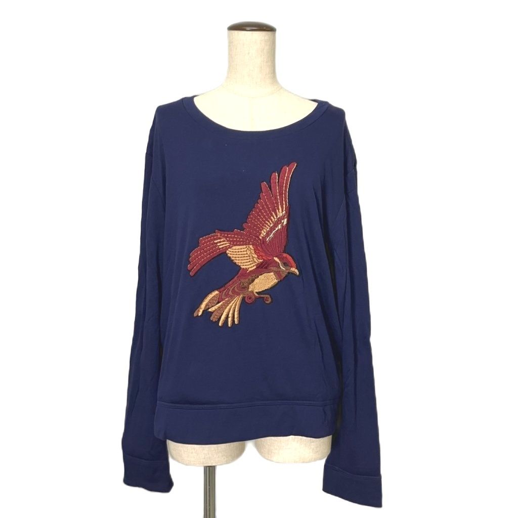 グッチ GUCCI バード刺繍 Tシャツ クルーネック 長袖 カットソー S ネイビー 408240-X6458