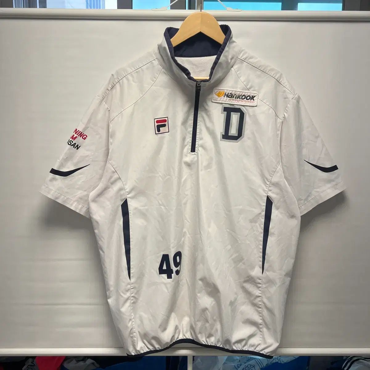 正規品/115 FILA フィラ 斗山ベアーズ 白 トレーナー 半袖 ウィンドブレーカー ハーフジップ