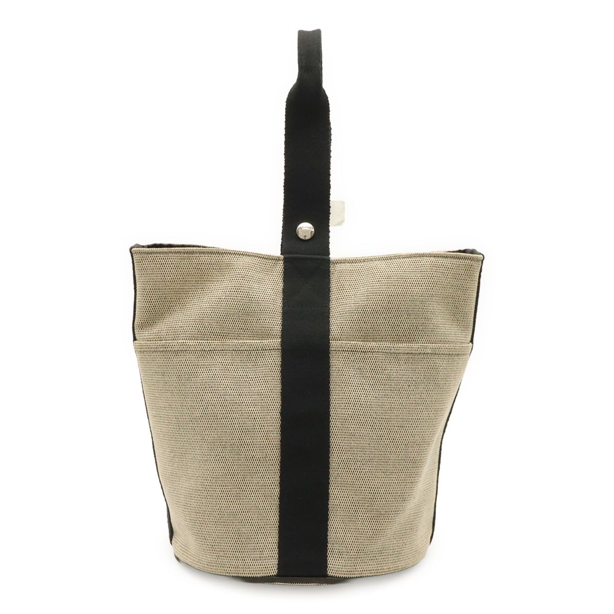 HERMES エルメス サクソーMM ハンドバッグ トワルアッシュ ベージュ ブラック 黒 シルバー金具
