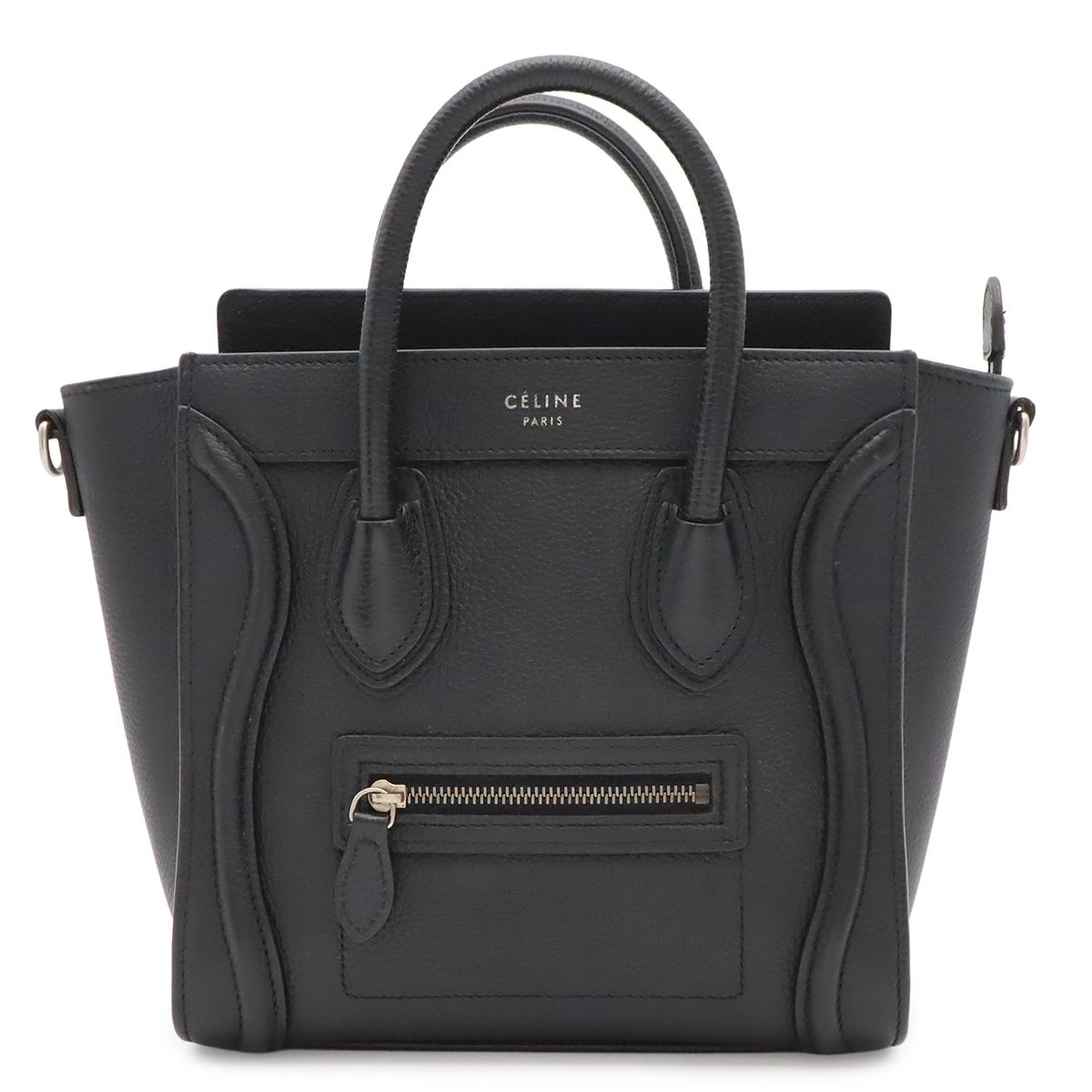 CELINE セリーヌ ラゲージ ナノショッパー ハンドバッグ ミニバッグ レザー ブラック 黒 シルバー金具 ショルダーストラップ欠品 189243