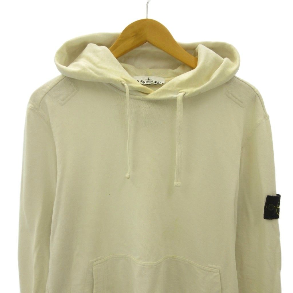 ストーンアイランド プルオーバー パーカー フーディ ロゴ ワッペン L 白 ストーンアイランド STONE ISLAND プルオーバー パーカー フーディ