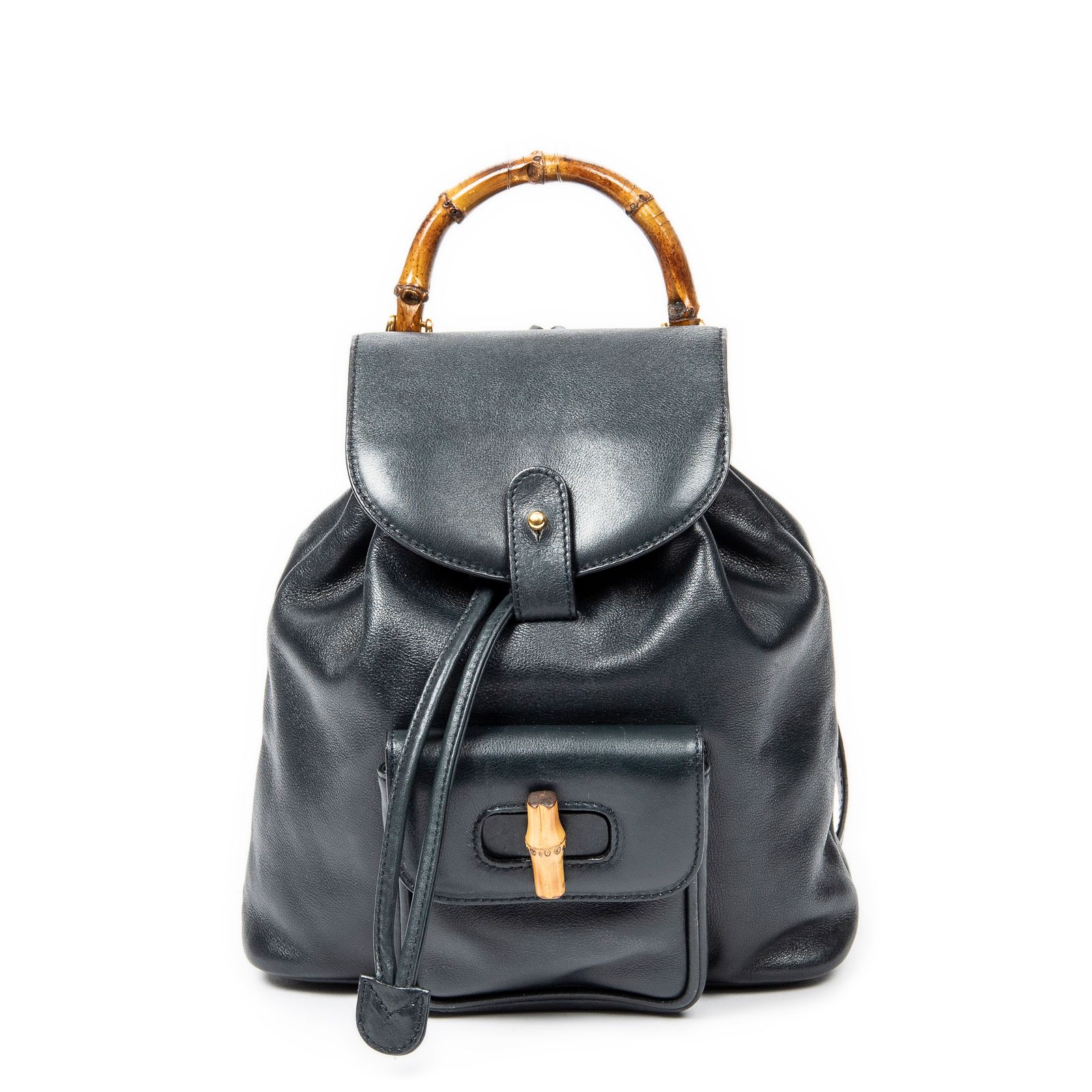 [中古] GUCCI グッチミニバンブーリュックサックネイビーカーフスキンレザーAB