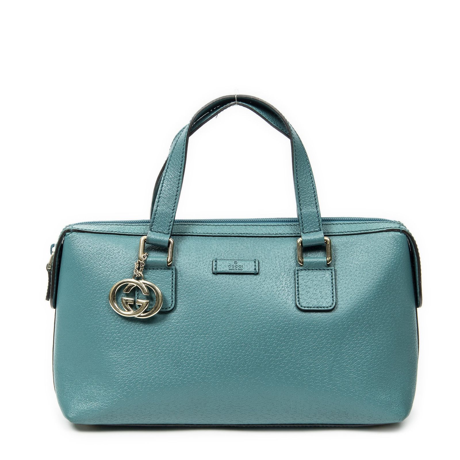 [中古] GUCCI グッチTop Handle Charm BostonターコイズグレインカーフスキンレザーA