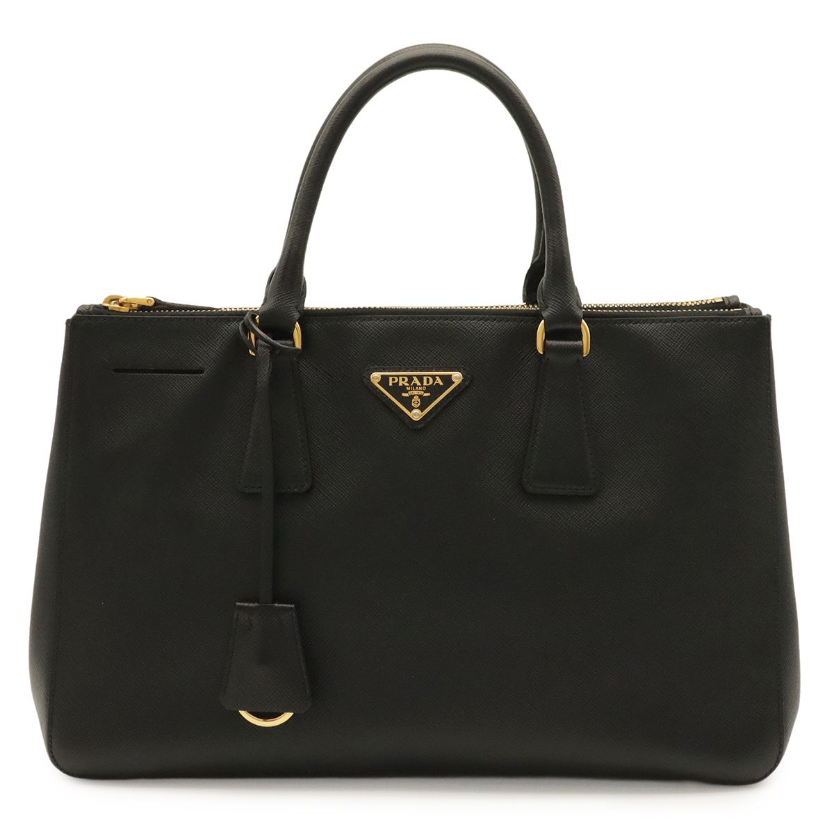 PRADA プラダ ガレリア トライアングル ハンドバッグ トートバッグ サフィアーノレザー NERO 黒 ブラック ゴールド金具