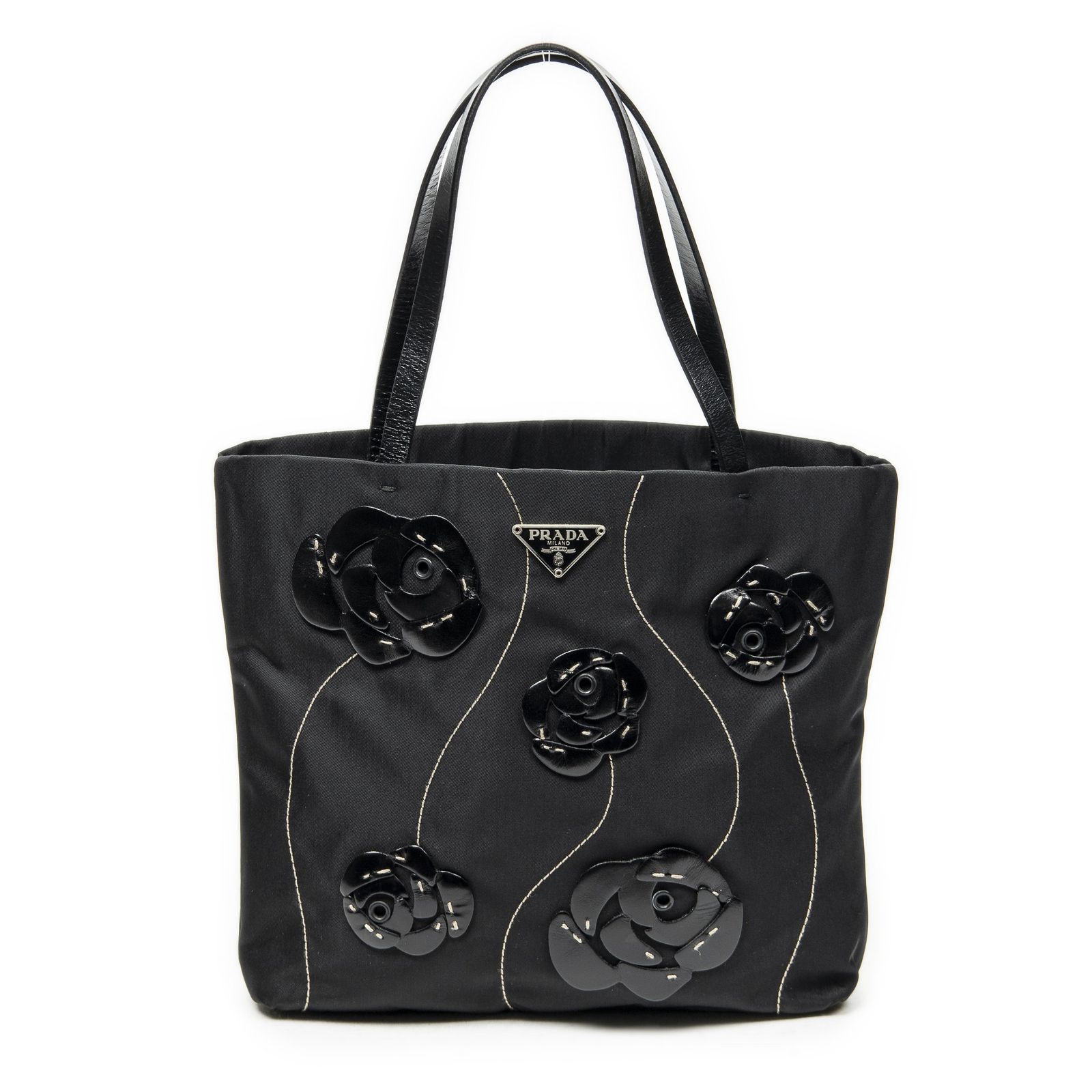 [中古] PRADA プラダSmall Floral Applique Tote黒エムブロイダーキャンバスA 50,580円