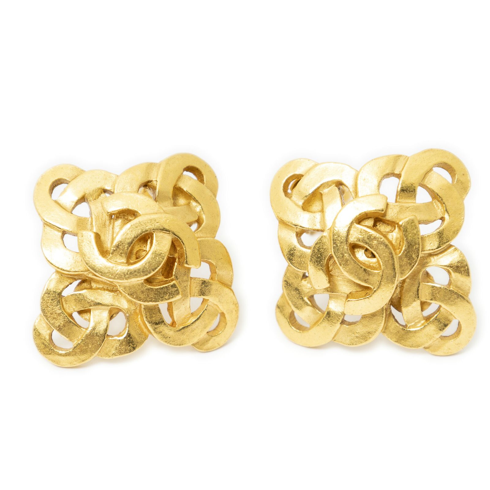 [中古] CHANEL シャネルCC Twisted Diamond-Shaped Clip On Earrings金金メッキA