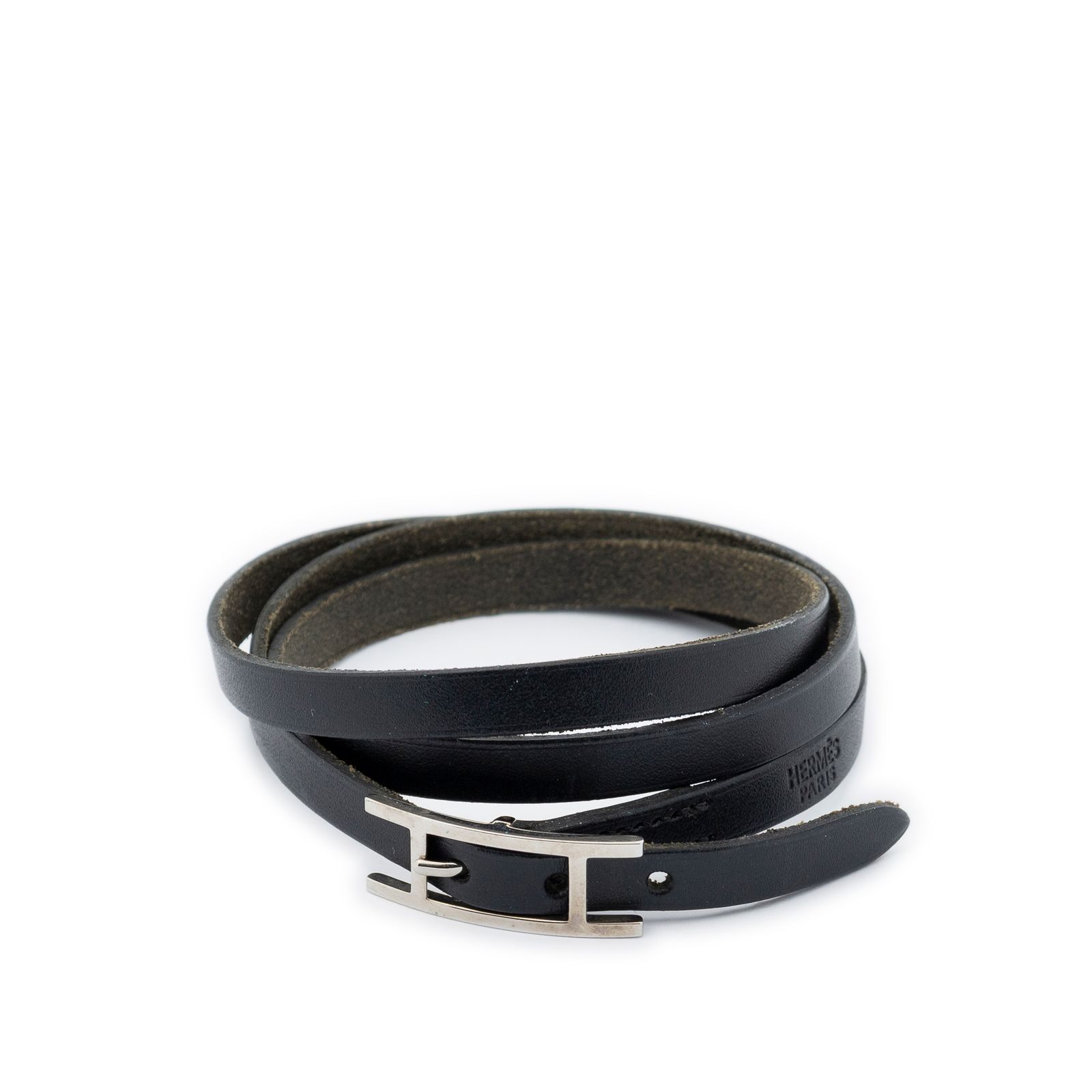 [中古] HERMES エルメスビーアピ 3連ブレスレット黒スウイフトレザーA