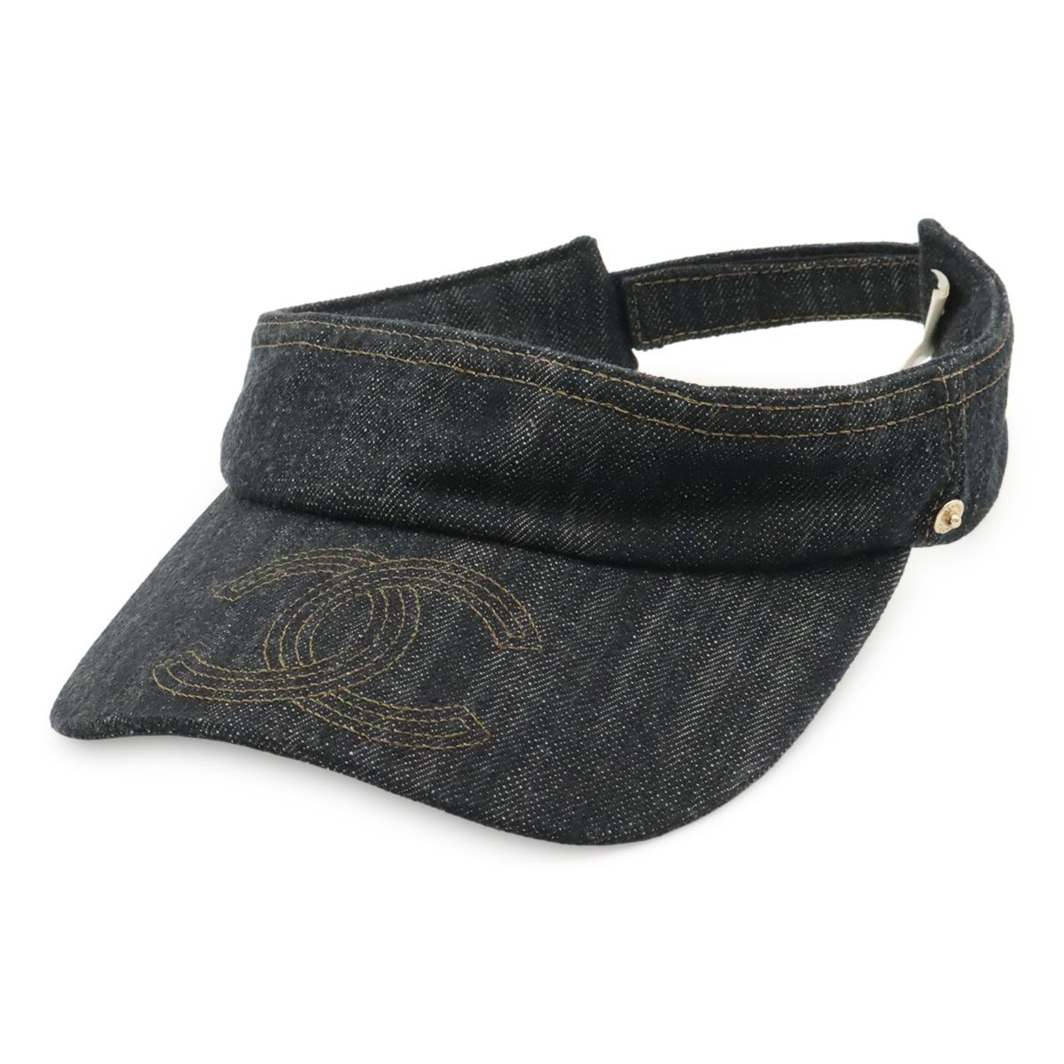 CHANEL シャネル ココマーク デニム サンバイザー 帽子 コットン100% ネイビー ONE SIZE