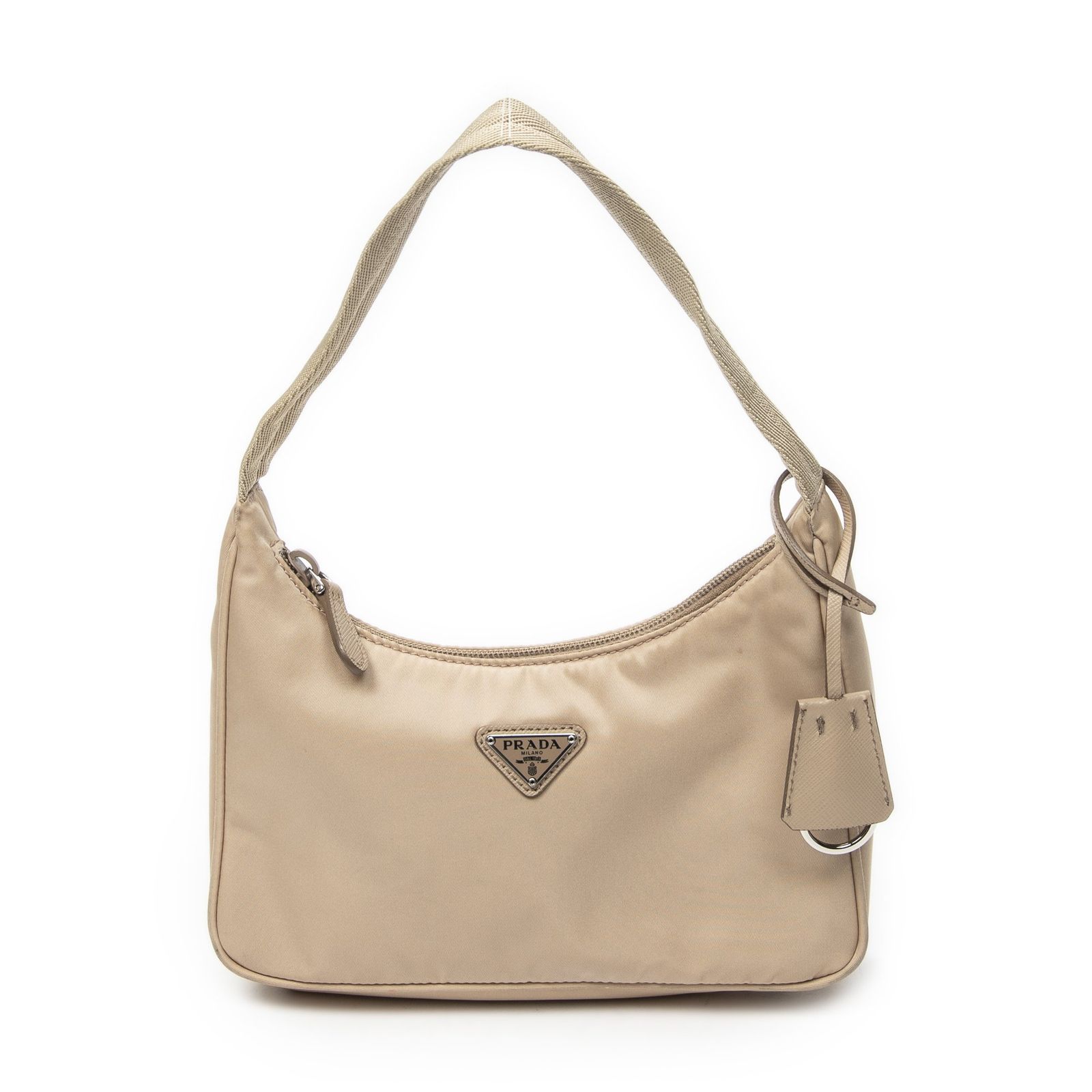 [中古] PRADA プラダミニ ジップ ホーボーベージュナイロンキャンバスA
