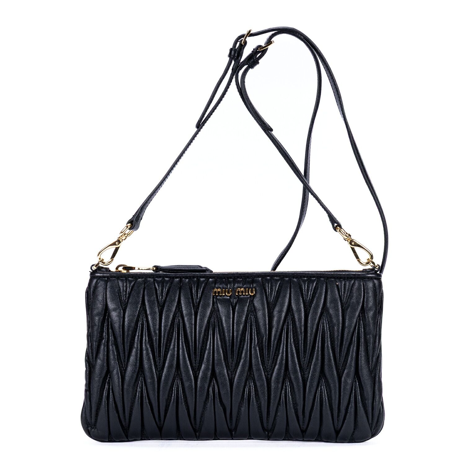[中古] MIU MIU ミュウミュウMatelasse Clutch Crossbody黒ナッパマトラッセレザーA