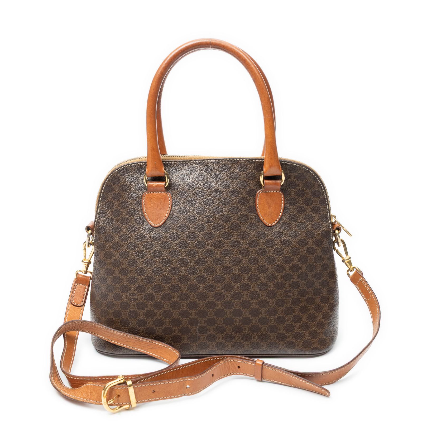 [中古] CELINE セリーヌドームトップハンドル茶色マカダムPVCキャンバスAB CELINE セリーヌ 中古] ミニボストン ダブル セリーヌヴィンテージドームトップハンドル茶色マカダムPVCキャンバスAB